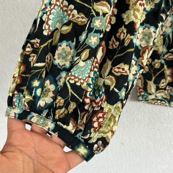 A.N.A Blouse Top Button Up Size XXL Floral Cuffed Sleeve Long Sleeve V Neck - Picture 3 of 7